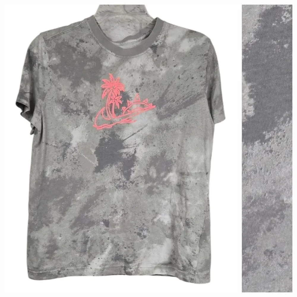Nike Girls XL Gray Camo Tee Neon Pink Palm Tree Swoosh Sporty Summer Beach Top